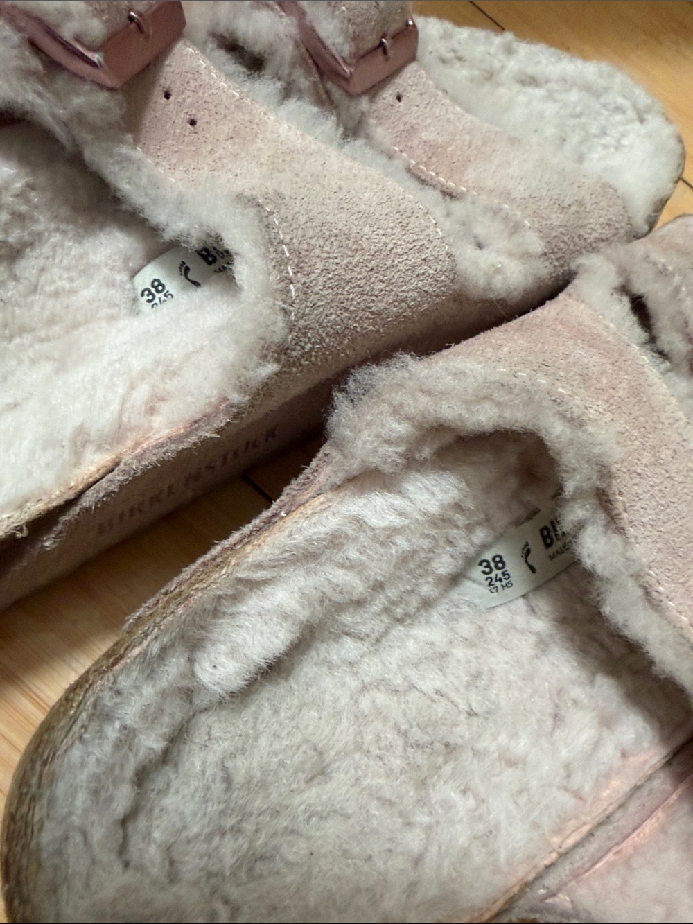 Birkenstock Arizona Suede Shearling Slides in Dusty Rose -38 - Picture 10 of 10